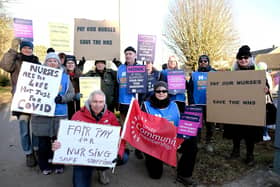 Nurses and supporters on the picket line outside Scarborough Hospital.