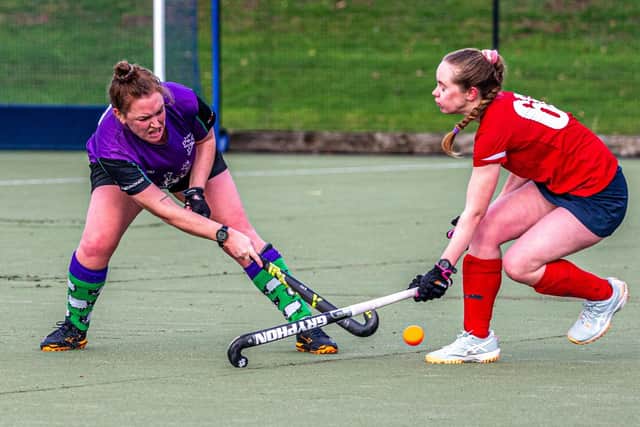 Danby's Sarah Thompson gets stuck in against Whitley Bay. Photo by Brian Murfield