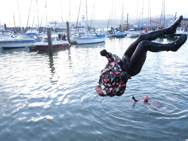 Leaping into the harbour