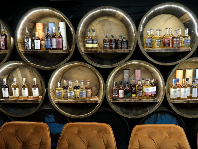 A varied selection of whisky is available in the tasting lounge