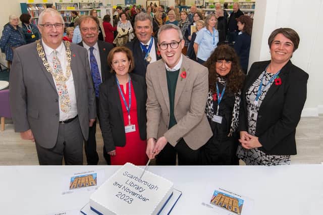 From left, North Yorkshire Council’s chairman, Cllr David Ireton, executive member for libraries, Cllr Simon Myers, libraries interim general manager, Hazel Smith, member for the Woodlands division, Cllr John Ritchie, Lord Parkinson, member for the Castle division, Cllr Janet Jefferson, and librarian Nicola Dengate.