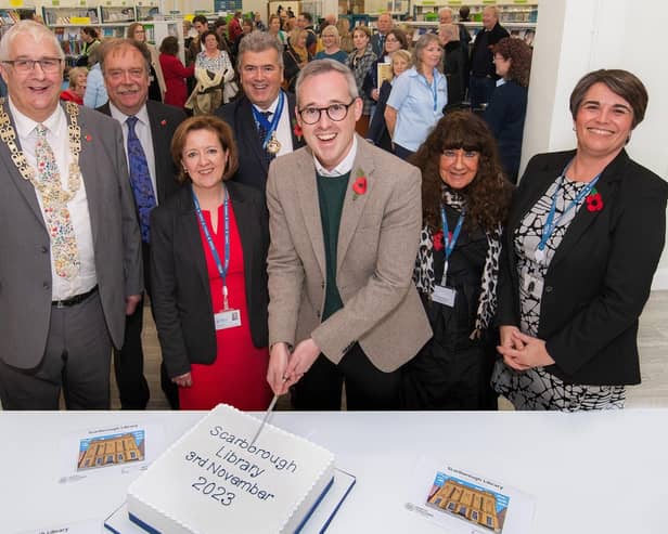 From left, North Yorkshire Council’s chairman, Cllr David Ireton, executive member for libraries, Cllr Simon Myers, libraries interim general manager, Hazel Smith, member for the Woodlands division, Cllr John Ritchie, Lord Parkinson, member for the Castle division, Cllr Janet Jefferson, and librarian Nicola Dengate.