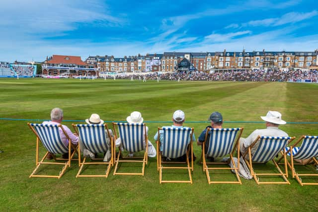 Cricket fans watch Yorkshire CCC play Surrey at Scarborough