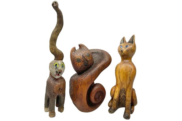 A trio of abstract cats, made by Helen Skelton.
