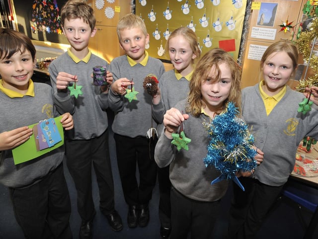 With their craft items ready for the fair are year five pupils, from left: Joseph Witty, William Barnard-Cousins, Joshua Haagensen, Alice Barnard-Cousins, Nina Booth and Alyssa Parsons. Picture by Neil Silk.
