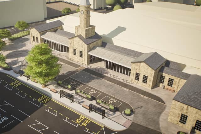 An artist’s impression of the area around Scarborough train station. Fresh proposals to redevelop the area and create a more welcoming public space for residents and visitors have been submitted.