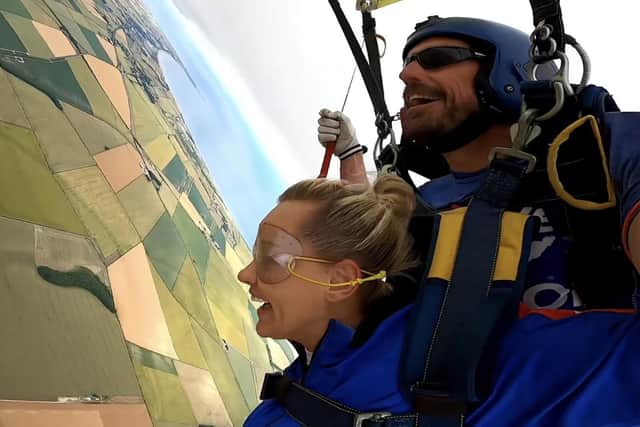 Holly Blackband during her skydive experience.