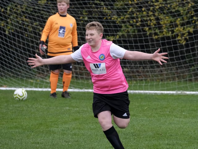 Lee Cappleman celebrates one of his five goals for Ayton at home to Eastfield