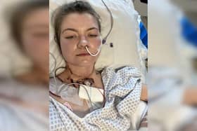 Jessica Tappenden-Rowell, 23, in hospital after her operation. Photo: Kennedy News and Media
