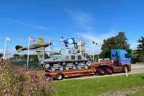 The iconic blue Sherman tank is being transported to appear at the Yorkshire Wartime Experience this weekend