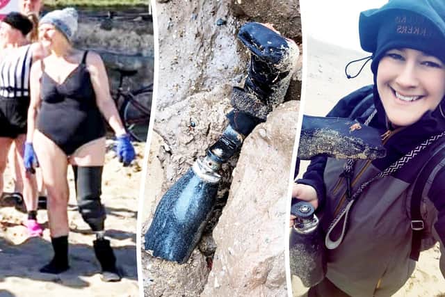 Brenda Ogden lost the custom-made titanium blade while posing for a photo with her swimming group at Bridlington beach.