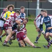 Will Rennard is halted by Rochdale in the 48-12 loss for Scarborough.