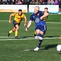 Frank Mulhern scores from the spot in Scarborough Athletic's 4-2 defeat on the road at Rushall Olympic. PHOTOS BY ZACH FORSTER