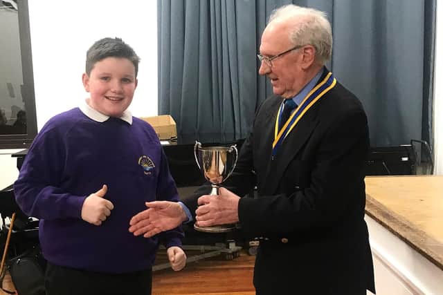The winner of The Perry Cup for best individual speaker, Alex Welford, from Hawsker School.