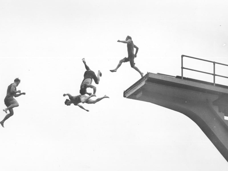 Stunts at the old South Bay pool. (Year unknown)