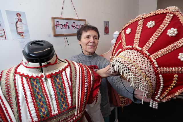 Artist Elena Tradewell with some of her exhibits at Gallery 6 in Victoria Road, Scarborough