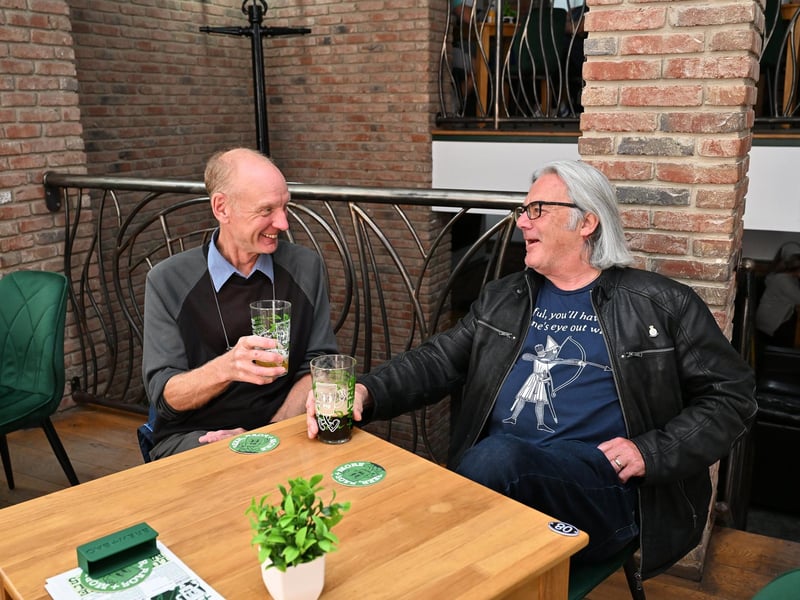 Sharing a joke with a beer
