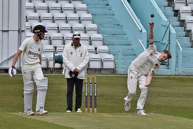 Scarborough 2nds v Forge Valley 2nds - Valley bowler Steven Bates claimed 4-32 in a lively new ball spell. Photo by Simon Dobson