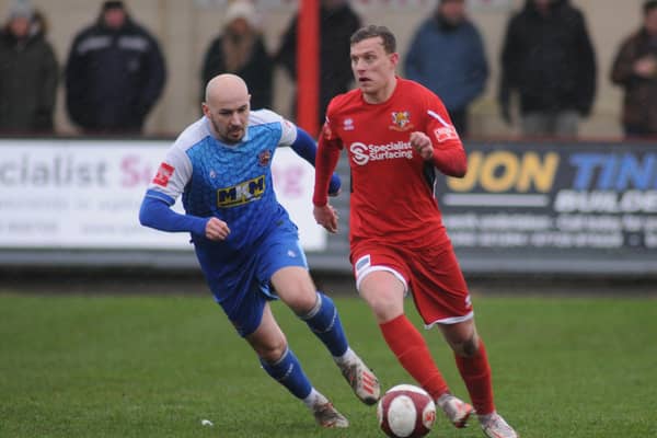Ellis Barkworth pushes on for Bridlington Town during their 2-0 home win against Winterton Rangers. PHOTO BY DOM TAYLOR
