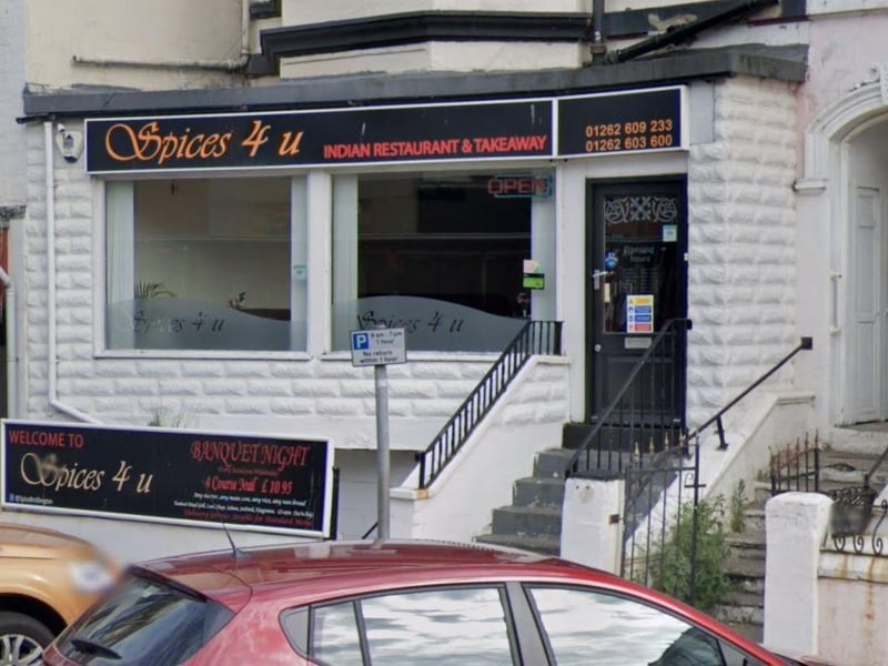 Spices 4 U is located on Cliff Street, Bridlington. One Tripadvisor review said "Me and my partner come here often. The food is amazing and the staff are so welcoming. Very decent price too! I always recommend this place!"