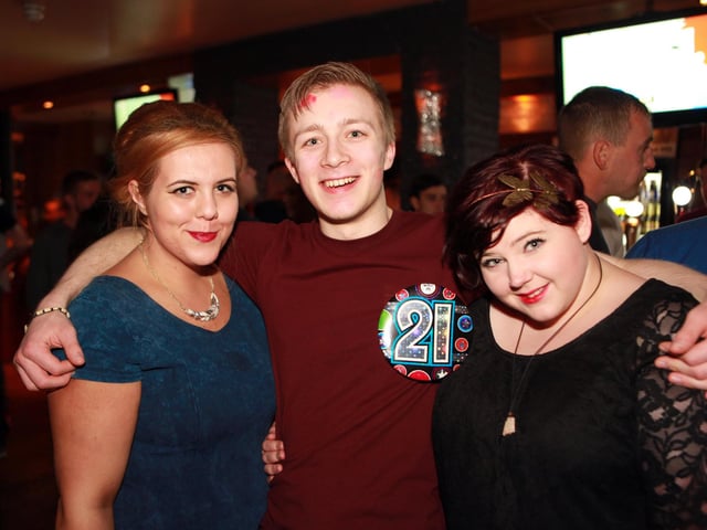 Nick celebrating his 21st birthday with Sami and Sian in Blue Lounge