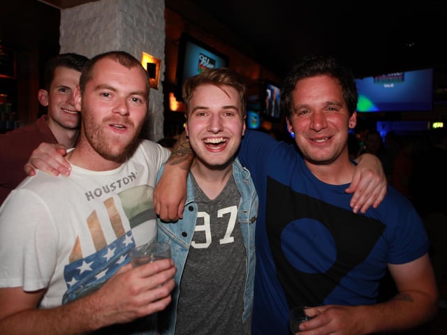 Simmo, Des and Damon in Blue Lounge.
