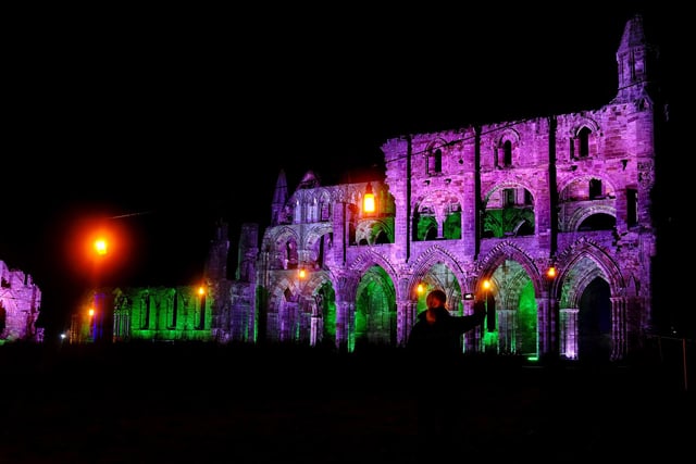 Whitby Abbey bathed in purple and green light.
picture: Richard Ponter.