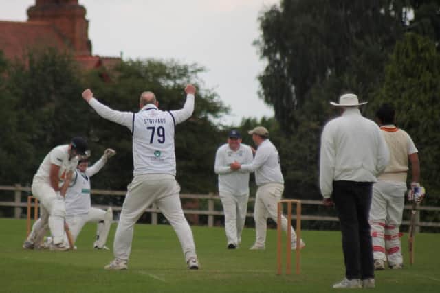 Woodhouse's Phil Stothard celebrating his second wicket against Yorkshire Gentlemen. PHOTO BY PHIL GILBANK