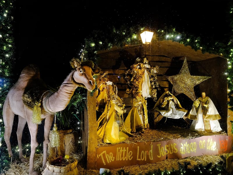 The windows also feature traditional nativity scenes