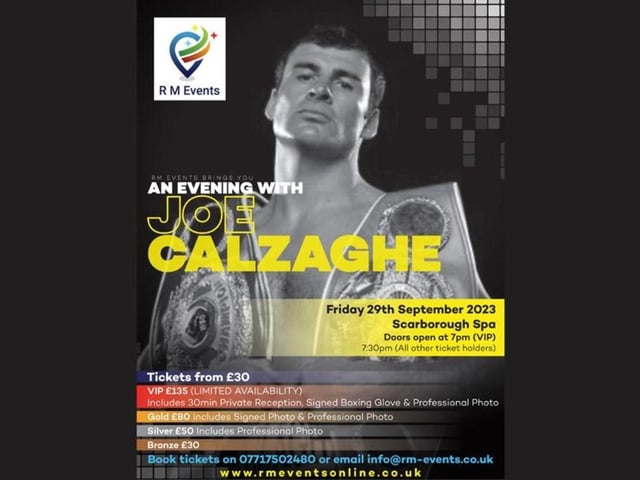 An Evening with Joe Calzaghe will take place at Scarborough Spa on September 29. Joe Calzaghe is the longest-reigning super-middleweight world champion in boxing history and on the night you will be able to listen to his amazing boxing stories. This is a fantastic opportunity for British boxing fans to enjoy an evening in the company of Joe a true undefeated king of the sport.