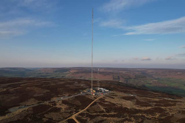Aerial view of the Bilsdale TV mast.