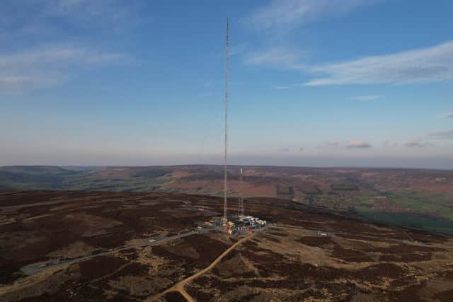 Aerial view of the Bilsdale TV mast.