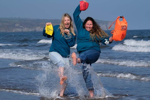 Making a splash for the Whitby Regatta Sea Swim are Ceri Parkin and Ally Brisby. picture: Richard Ponter