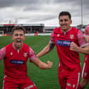 Boro duo Lewis Maloney and Michael Coulson celebrate the crucial win at Chorley.