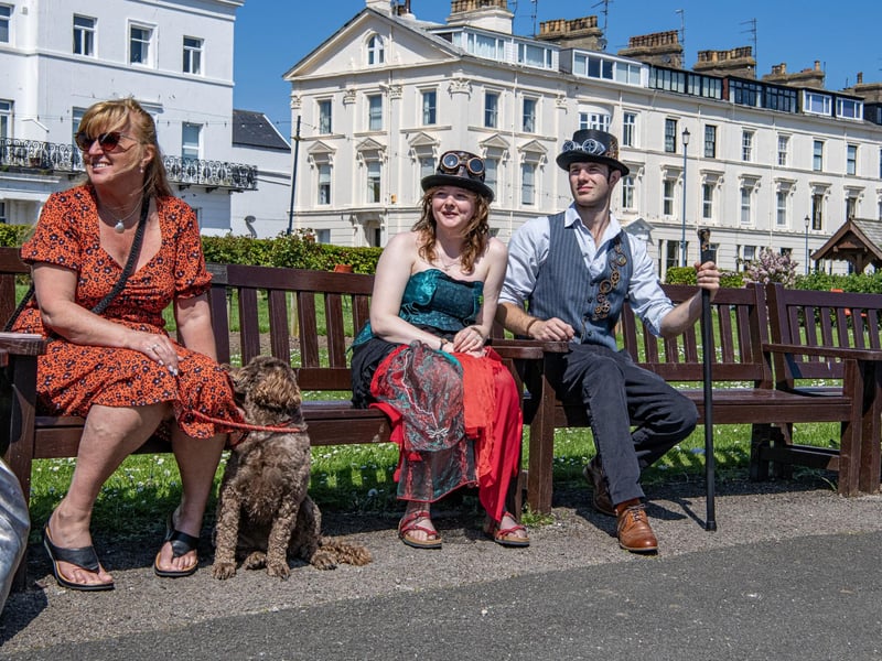 Visitors enjoy the fine weather during the Steampunk Weekend in Filey.