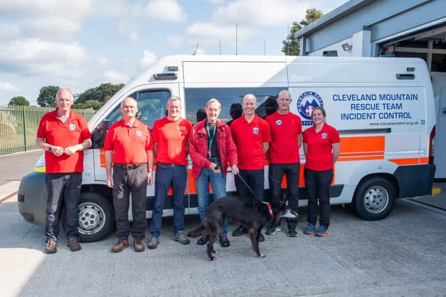 Martyn Clark visits the Cleveland Mountain Rescue team base after falling down an embankment on the River Esk.