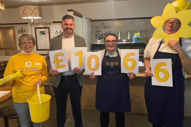 L to R: Eileen Johnston, Chairperson of the Bridlington Fundraising Group, Charlie Kilburn, Landlord of The Ship Inn, Emily & Steve Bar Supervisors.