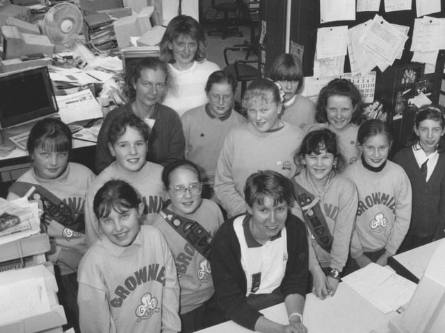 The Old Town Brownies were given a guided tour of the Scarborough Evening News offices by seafront reporter Gary Nicks in January 1995. During their visit the pack took a closer look at the newsdesk and how the paper is put together.