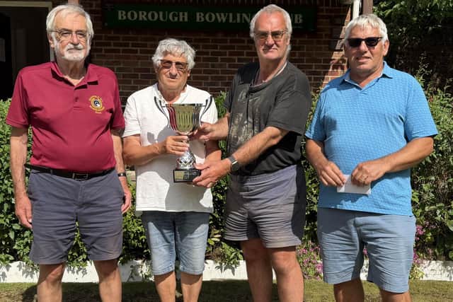 The Remembrance Drawn Triples winners, David Muir, Barry Gosling, sponsor Alan Lee, and Simon Walker