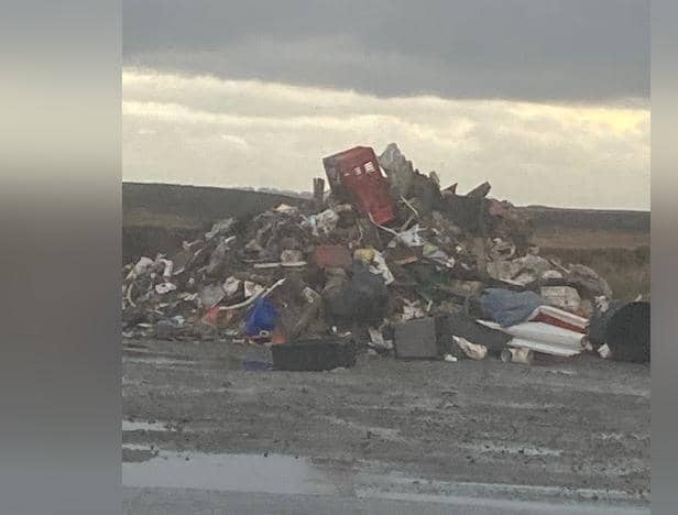The large amount of mixed rubbish dumped between Castleton and Commondale on the North York Moors.
