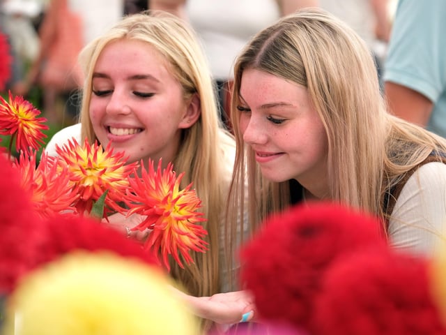 Alphie Beesley and Sarah Fraser enjoy the flowers