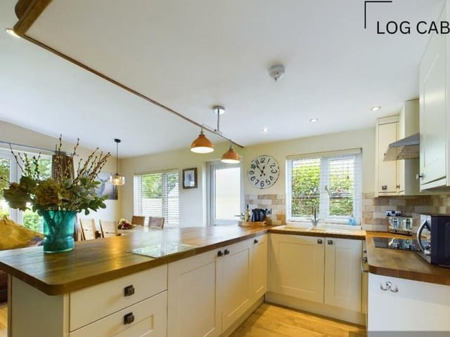 The kitchen in the log cabin.