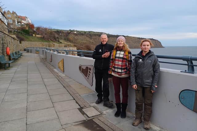 National Park Volunteer Phil Wallis, artist Ruth Wilkinson and Countryside Ranger Apprentice Ashleigh Overall. photo: Phil Wallis