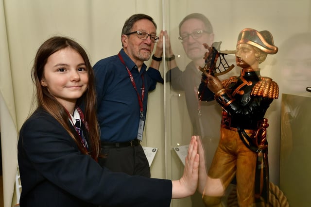 An Eskdale School student with Cook Museum staff member Steve Barnard looking at one of the exhibits.
picture: Richard Ponter