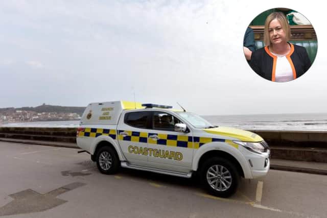 Coastguard van and, inset, MP Alison Hume.