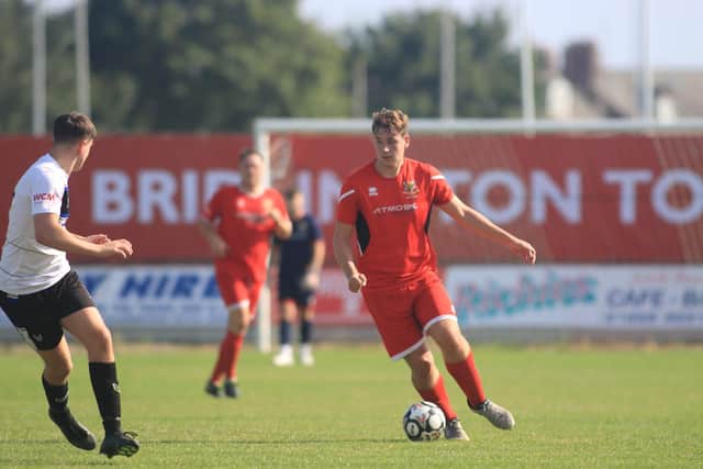 Bridlington Town Reserves, red kit, earned a home 2-0 win against Filey Town on Tuesday evening. Photo by TCF Photography