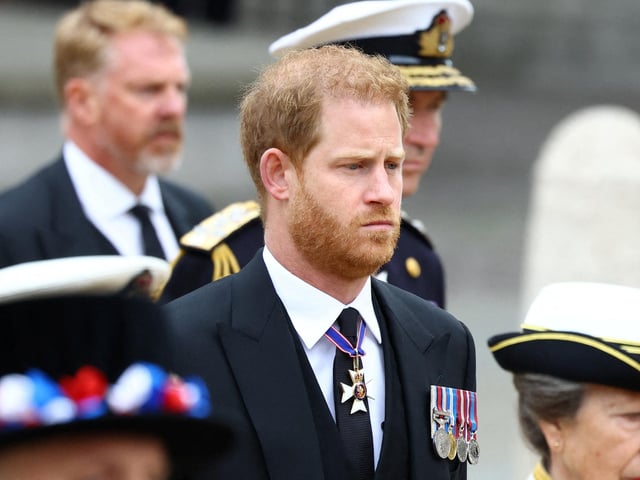 Prince Harry, Duke of Sussex, attends the state funeral and burial of Britain's Queen Elizabeth. (Photo by HANNAH MCKAY / POOL / AFP) (Photo by HANNAH MCKAY/POOL/AFP via Getty Images)