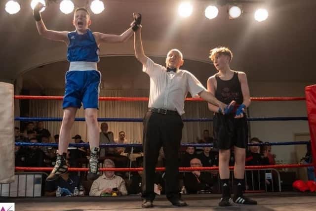 Nico Dale is declared the winner in the fight at Guisborough TA Club.