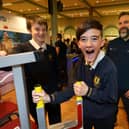 St Augustine's pupils with Plaxtons representative Dave Axon at Scarborough Science Week 2023
