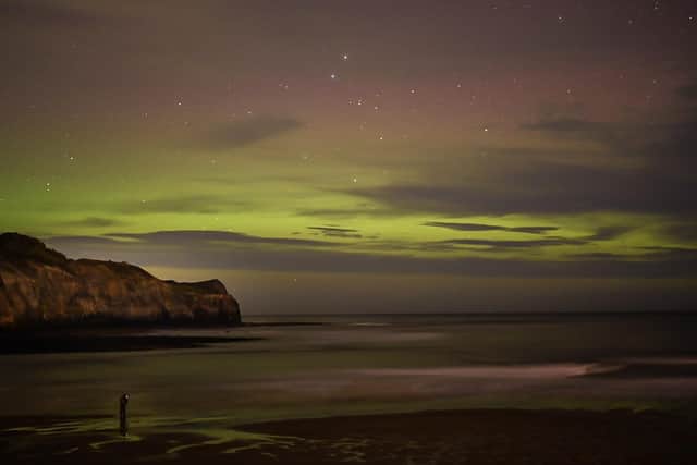 The green glow of the stunning Northern Lights, seen from Sandsend.
picture: Natasha Hill Photography.
